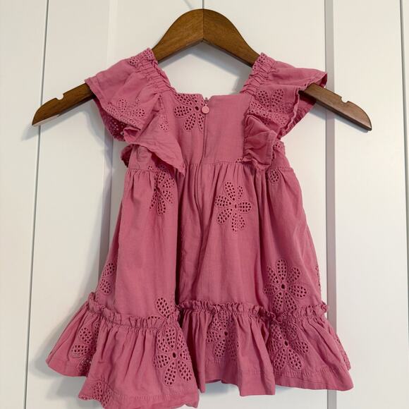 MAYORAL 18 Month Pink Embroidered Ruffle Baby Dress Eyelet Solid Mauve Pink - Picture 4 of 5